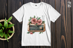 Vintage Radio with Roses Clipart Sublimation PNG Product Image 3