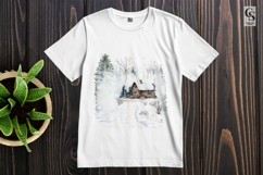 Snowy Cabin in Forest Sublimation Clipart PNG Product Image 3