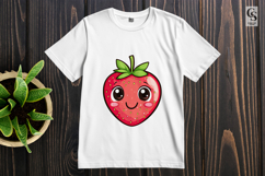 Cute Kawaii Strawberry Fruit with Smiling Face Clipart PNG Product Image 3