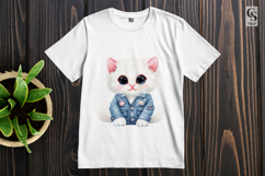 Cute Cat in Denim Jacket Kawaii Kitten Clipart PNG Product Image 3