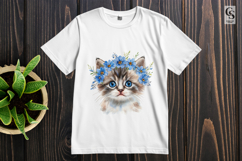Blue Floral Kitten Clipart Sublimation PNG Product Image 3