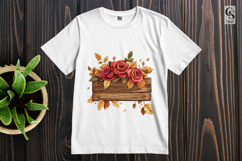 Rustic Wooden Sign Clipart with Autumn Roses and Leaves Product Image 2