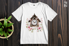 Watercolor Floral Cuckoo Clock with Birds Clipart Product Image 3