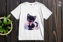 Cute Black Cat with Pink Bow Clipart Sublimation PNG Product Image 3