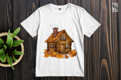 Autumn Wooden Cabin House Clipart PNG Product Image 2