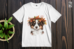 Cute Puppy with Autumn Leaves Sublimation Clipart PNG Product Image 3