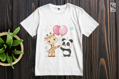 Cute Giraffe and Panda with Balloons Clipart PNG Product Image 3