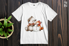 Cute Fox and Raccoon Snowman Clipart Sublimation PNG Product Image 3