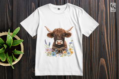 Wildflower Highland Cow Clipart Sublimation PNG Product Image 3