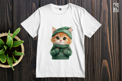 Cute Winter Cat in Green Sweater Clipart Sublimation Product Image 3