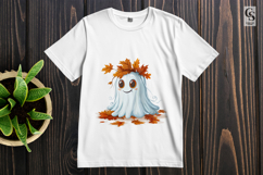Cute Ghost with Fall Leaves Clipart PNG Product Image 2