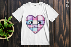 Cute Kawaii Patchwork Heart with Smiling Face Clipart PNG Product Image 3