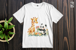 Cute Giraffe and Panda with Flowers Clipart Sublimation PNG Product Image 3