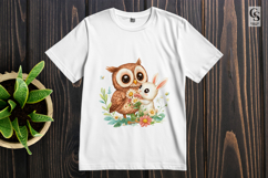 Cute Owl and Bunny Flower Clipart Sublimation PNG Product Image 3