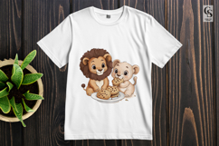 Cute Lion Cubs Eating Cookies Clipart Sublimation PNG Product Image 3