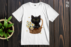 Cute Black Cat in Daisy Basket Clipart PNG Product Image 2