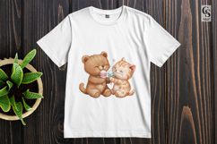 Cute Bear and Cat Sharing Ice Cream Clipart Sublimation PNG Product Image 2