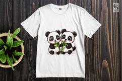 Cute Kawaii Panda Bears Eating Bamboo Clipart PNG Product Image 3