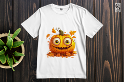 Funny Big Eye Pumpkin Clipart with Autumn Leaves Product Image 2