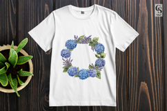 Blue Hydrangea Floral Wreath Clipart Sublimation PNG Product Image 3