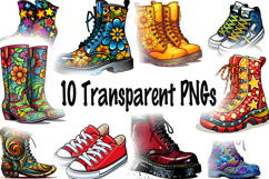 Colorful Shoes &amp; Boots PNG Bundle - 10 Clipart Designs Product Image 1