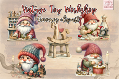 Vintage Toy Workshop Gnomes | Retro Christmas Clipart Set Product Image 2