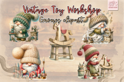 Vintage Toy Workshop Gnomes | Retro Christmas Clipart Set Product Image 3