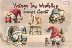 Vintage Toy Workshop Gnomes | Retro Christmas Clipart Set Product Image 4