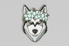 Pet Portrait Laser Cut File - Floral Dog - Siberian Husky Product Image 1