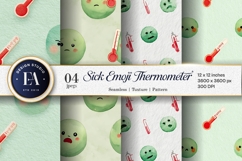 Seamless Sick Emoji Thermometer Watercolor Digital Paper Product Image 1
