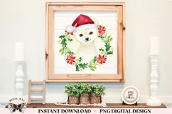 Watercolor Polar Bear & Christmas Wreath PNG For Sublimation Product Image 4