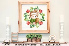 Watercolor Snowman & Christmas Wreath PNG For Sublimation Product Image 4