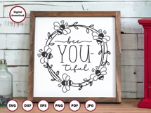 Bee SVG | Beautiful SVG | Wreath SVG | Bee you-tiful SVG Product Image 2