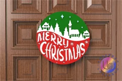 Merry Christmas Village Door Sign Hanger. Svg Laser cut file Product Image 1