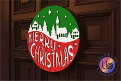 Merry Christmas Village Door Sign Hanger. Svg Laser cut file Product Image 2