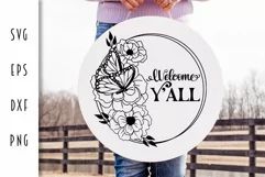 Farmhouse Family Sign SVG - Welcome Y'all Cut File Product Image 1