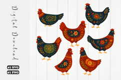Folk Art Chicken SVG Farmhouse Clipart Product Image 1