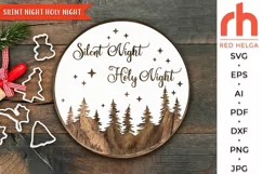 silent night holy night svg, christmas forest svg, christmas scene svg, winter scene svg, woodland christmas svg, xmas landscape svg, christmas circle svg, christmas door svg, christmas hanger svg, round sign svg, christmas quote svg, christmas sign