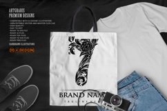 Ornate engraved number 7 monogram with floral monochrome Product Image 2