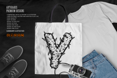 Outline of Y Letter with Weed Motif in Monochrome Product Image 5