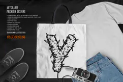 Outline of Y Letter with Weed Motif in Monochrome Product Image 5