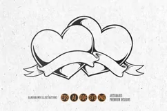 Clipart Love heart couple with vintage ribbon Product Image 1