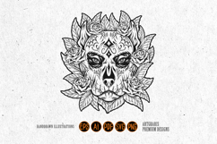 Ornamental Dog Skull with Flowers Latina Monochrome Product Image 1