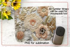 Silky 3D Embroidered Flowers - Tumbler Wrap PNG Product Image 2