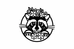 Cute Silly Raccoon SVG | Floral Raccoon Papercut Template Product Image 2