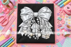 Silver Graduation Bow PNG with Cap & Diploma Charms, Senior Product Image 1