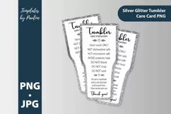 Silver gray glitter tumbler care instruction card