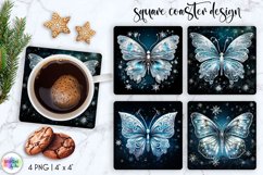Butterfly Coasters Sublimation | Silver Christmas Butterfly Product Image 1