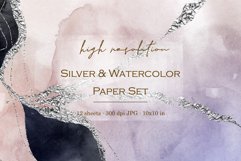 Silver &amp; Watercolor Digital Paper Pack - JPG Product Image 1