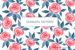 Simple Pink Rose Blue Leaves Seamless Pattern Product Image 2